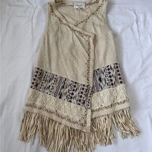 Miss Me Cream Fringe Vest with Multicolor Embroidered Panels